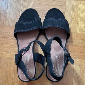 TOMS Black Suede Open-Toe Women's Sandals